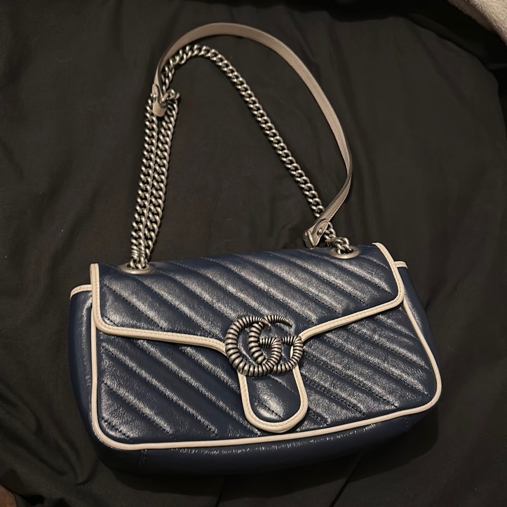 Gucci Navy Blue Quilted Leather Small Marmont Shoulder Bag